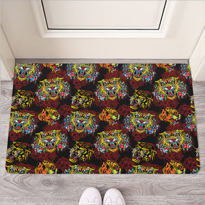 Red Tiger Tattoo Pattern Print Rubber Doormat