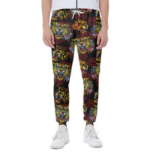 Red Tiger Tattoo Pattern Print Scuba Joggers