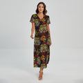 Red Tiger Tattoo Pattern Print Short Sleeve Maxi Dress
