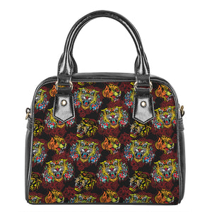 Red Tiger Tattoo Pattern Print Shoulder Handbag