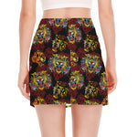 Red Tiger Tattoo Pattern Print Side Slit Mini Skirt