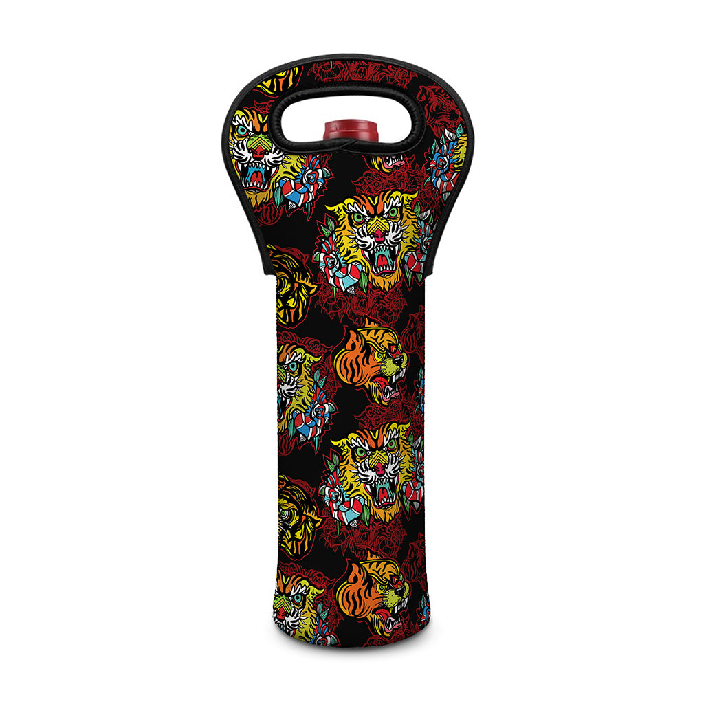 Red Tiger Tattoo Pattern Print Single Neoprene Wine Tote