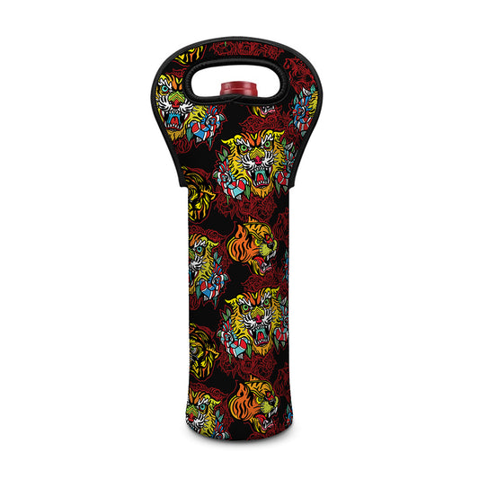Red Tiger Tattoo Pattern Print Single Neoprene Wine Tote
