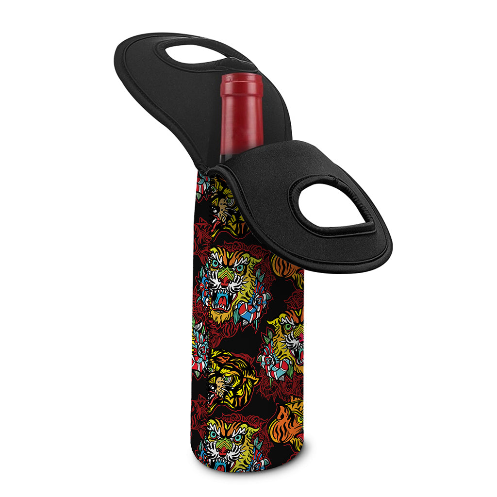Red Tiger Tattoo Pattern Print Single Neoprene Wine Tote