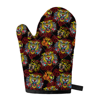 Red Tiger Tattoo Pattern Print Single Oven Mitt