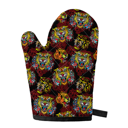 Red Tiger Tattoo Pattern Print Single Oven Mitt