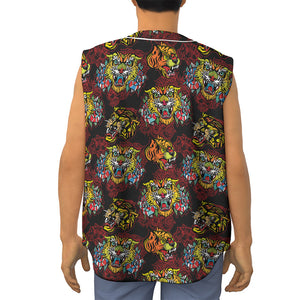 Red Tiger Tattoo Pattern Print Sleeveless Baseball Jersey