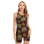 Red Tiger Tattoo Pattern Print Sleeveless One Piece Swimsuit