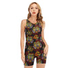 Red Tiger Tattoo Pattern Print Sleeveless One Piece Swimsuit