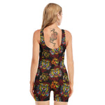 Red Tiger Tattoo Pattern Print Sleeveless One Piece Swimsuit