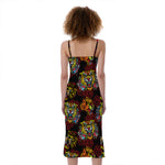 Red Tiger Tattoo Pattern Print Slim Fit Midi Cami Dress