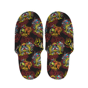 Red Tiger Tattoo Pattern Print Slippers