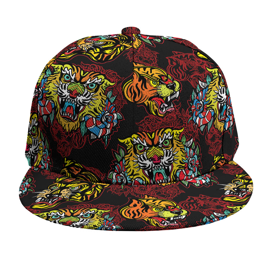 Red Tiger Tattoo Pattern Print Snapback Cap