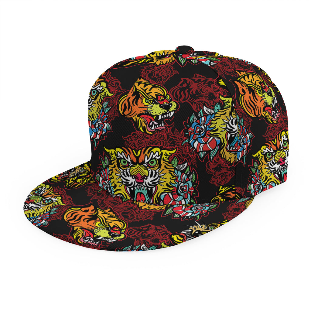 Red Tiger Tattoo Pattern Print Snapback Cap