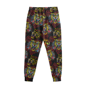 Red Tiger Tattoo Pattern Print Sweatpants