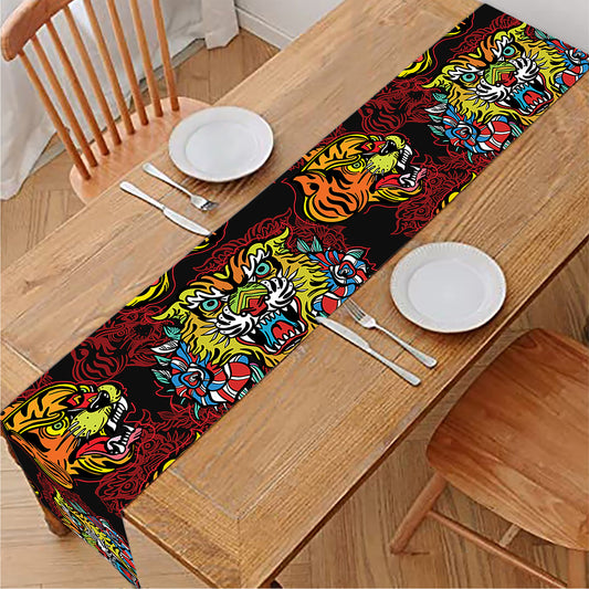 Red Tiger Tattoo Pattern Print Table Runner
