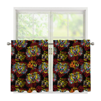Red Tiger Tattoo Pattern Print Tier Curtains