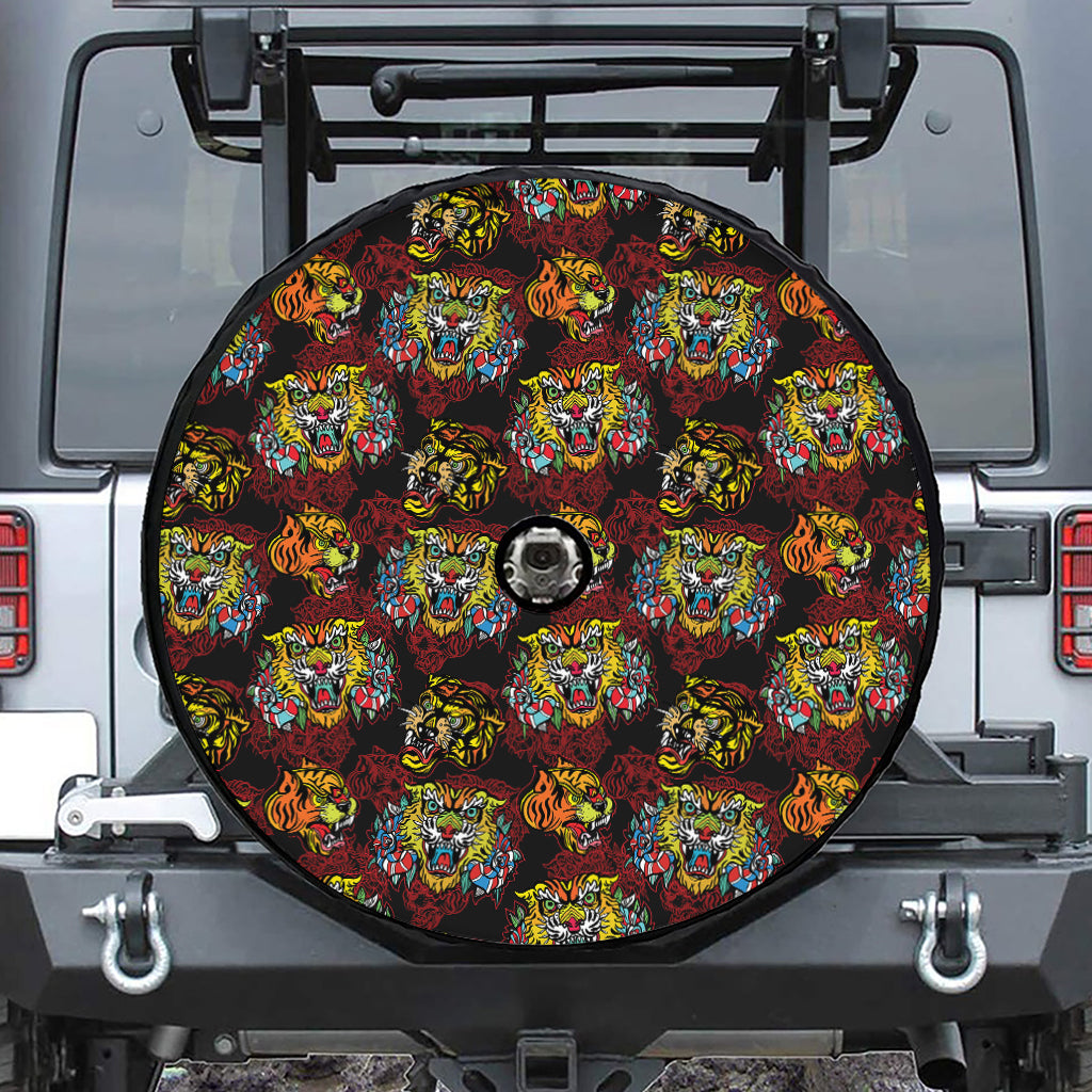 Red Tiger Tattoo Pattern Print Tire Cover With Camera Hole