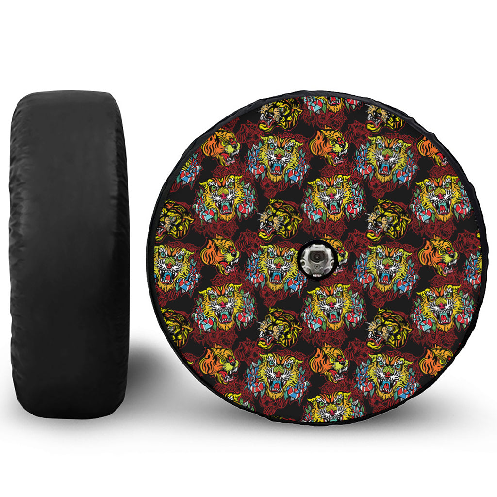 Red Tiger Tattoo Pattern Print Tire Cover With Camera Hole