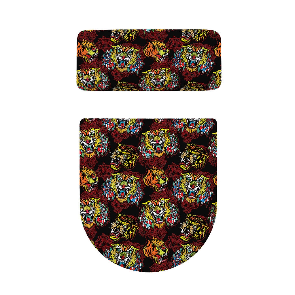 Red Tiger Tattoo Pattern Print Toilet Lid And Tank Cover Set