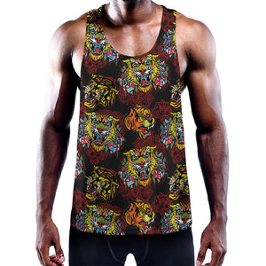 Red Tiger Tattoo Pattern Print Training Tank Top