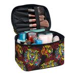 Red Tiger Tattoo Pattern Print Travel Makeup Bag