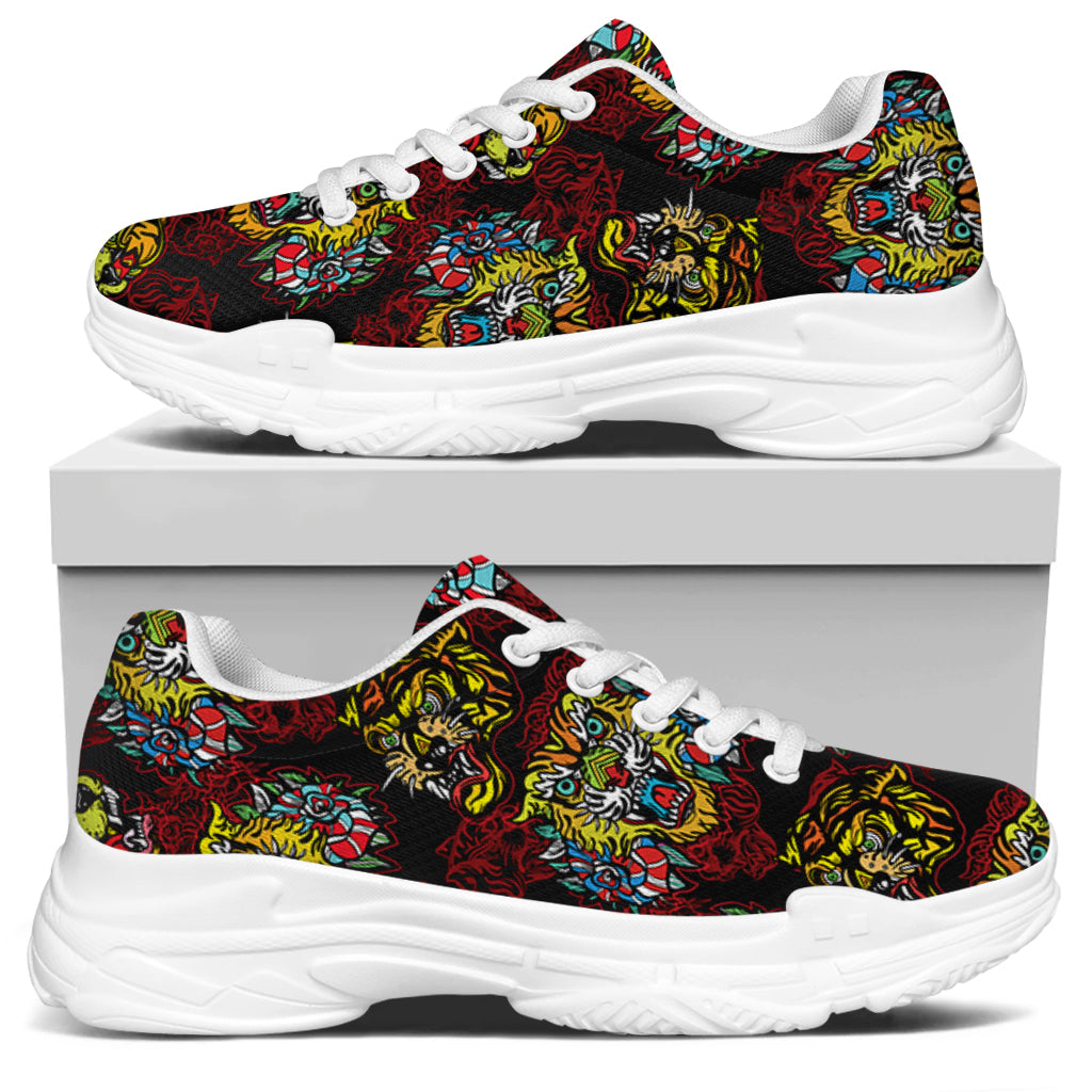 Red Tiger Tattoo Pattern Print White Chunky Shoes