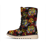 Red Tiger Tattoo Pattern Print Winter Boots