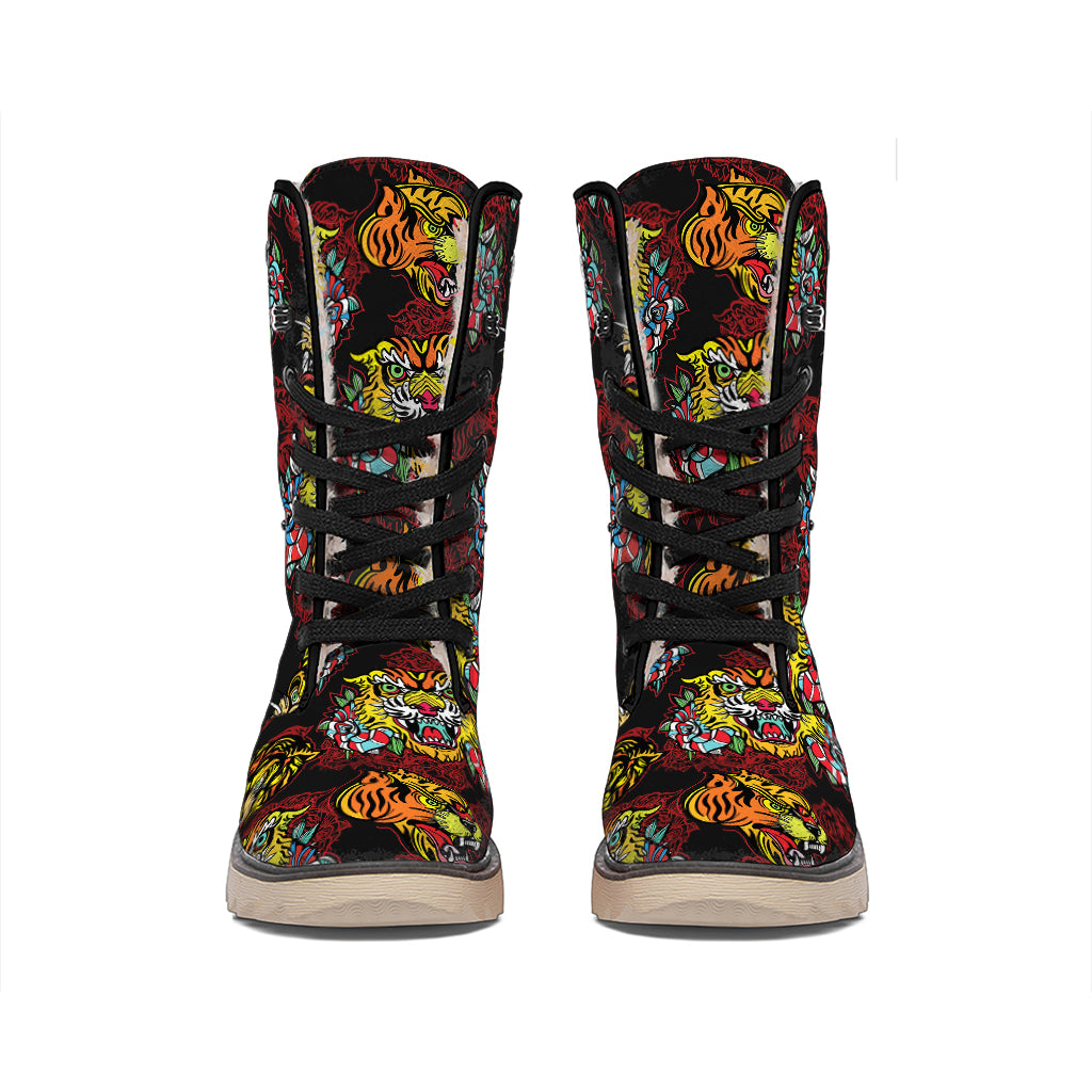 Red Tiger Tattoo Pattern Print Winter Boots