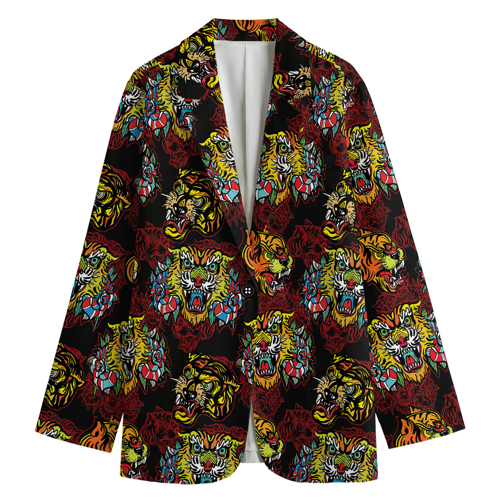 Red Tiger Tattoo Pattern Print Women's Blazer