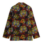 Red Tiger Tattoo Pattern Print Women's Blazer