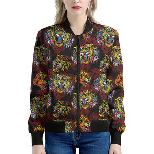 Red Tiger Tattoo Pattern Print Women's Bomber Jacket