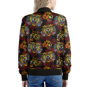 Red Tiger Tattoo Pattern Print Women's Bomber Jacket