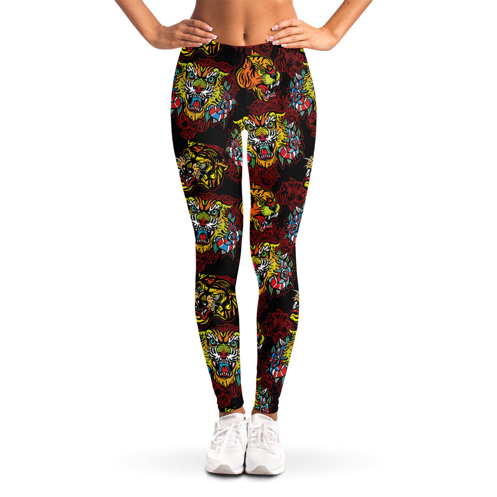 Red Tiger Tattoo Pattern Print Women's Leggings