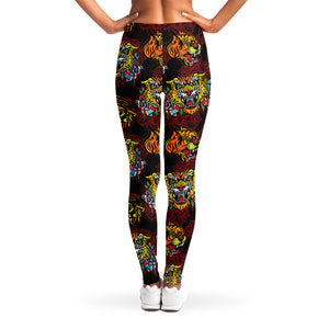 Red Tiger Tattoo Pattern Print Women's Leggings