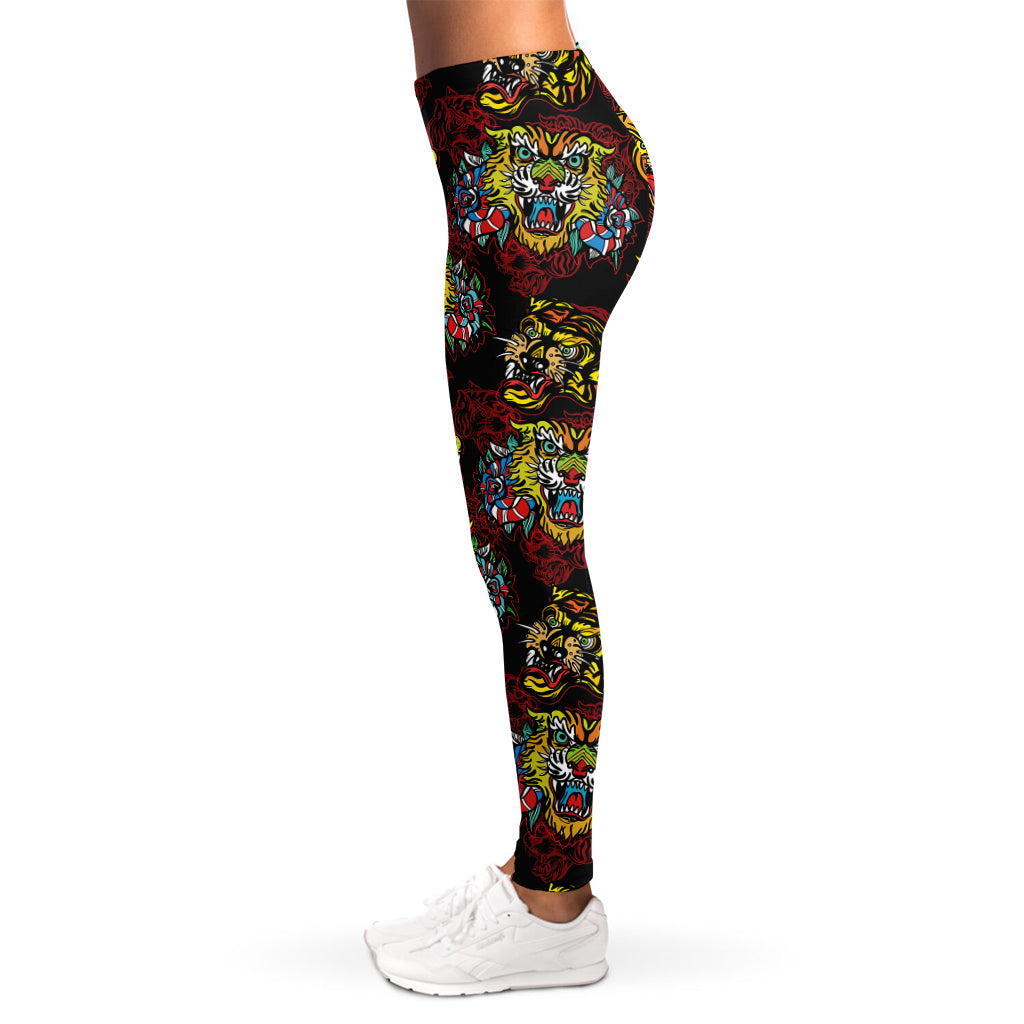 Red Tiger Tattoo Pattern Print Women's Leggings