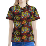 Red Tiger Tattoo Pattern Print Women's Polo Shirt