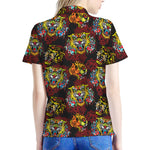 Red Tiger Tattoo Pattern Print Women's Polo Shirt