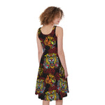 Red Tiger Tattoo Pattern Print Women's Sleeveless Dress