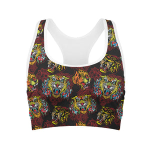 Red Tiger Tattoo Pattern Print Women's Sports Bra