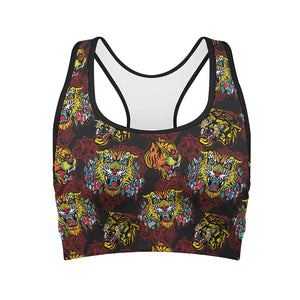 Red Tiger Tattoo Pattern Print Women's Sports Bra