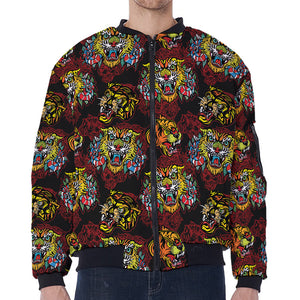 Red Tiger Tattoo Pattern Print Zip Sleeve Bomber Jacket