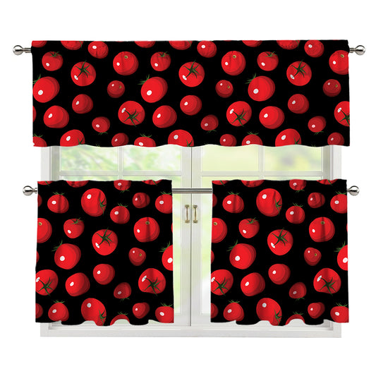 Red Tomato Pattern Print 3 Piece Kitchen Curtains