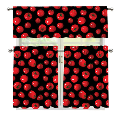 Red Tomato Pattern Print 3 Piece Kitchen Curtains