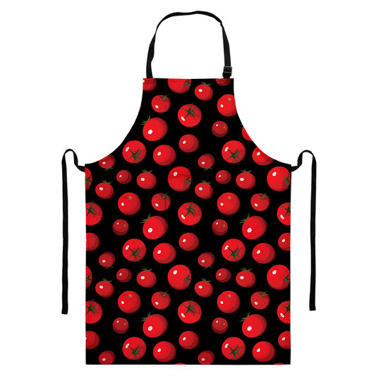 Red Tomato Pattern Print Bib Apron With Pocket
