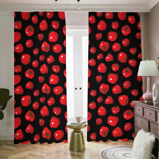 Red Tomato Pattern Print Blackout Pencil Pleat Curtains