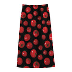 Red Tomato Pattern Print Cotton Front Slit Maxi Skirt