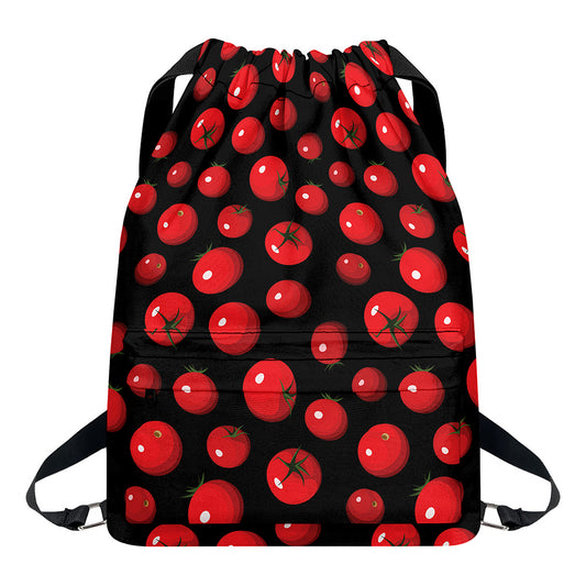 Red Tomato Pattern Print Drawstring Backpack