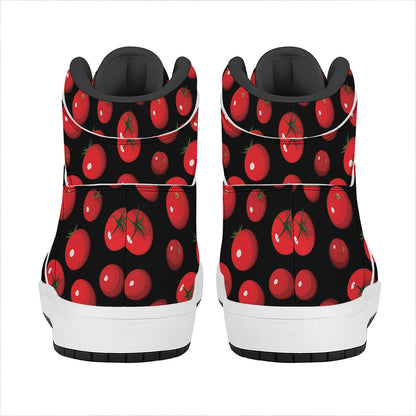 Red Tomato Pattern Print High Top Leather Sneakers