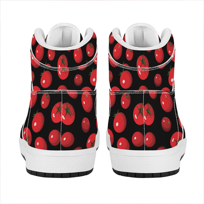 Red Tomato Pattern Print High Top Leather Sneakers